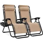 Best Choice Products Set of 2 Zero Gravity Lounge Chair Recliners for Patio Pool w/ Cup Holder Tray Sand