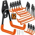 HUPBIPY 12 Pack Garage Hooks Heavy Duty,Utility Steel Garage Storage Hooks,Wall Mount Garage Hanger&Organizer for Organizing Power Tools,Ladders