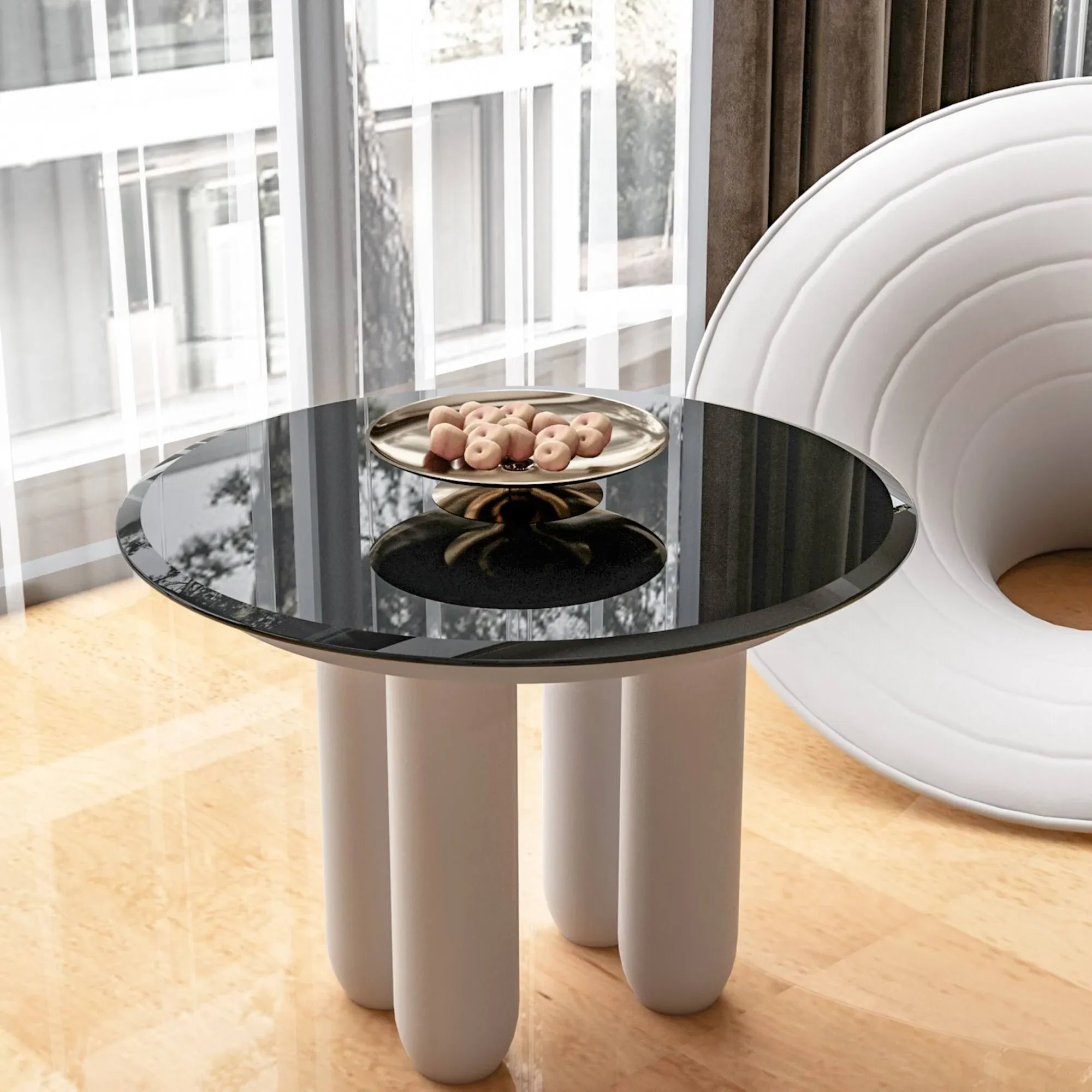 Round Tempered Glass Table Top black Glass 1/2"" Inch Thick Beveled Polished Edge