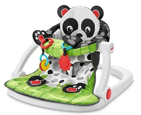 Fisher-Price Portable Baby Chair Sit-Me-Up Floor Seat with Developmental Toys and Crinkle Squeaker Seat Pad, Panda Paws