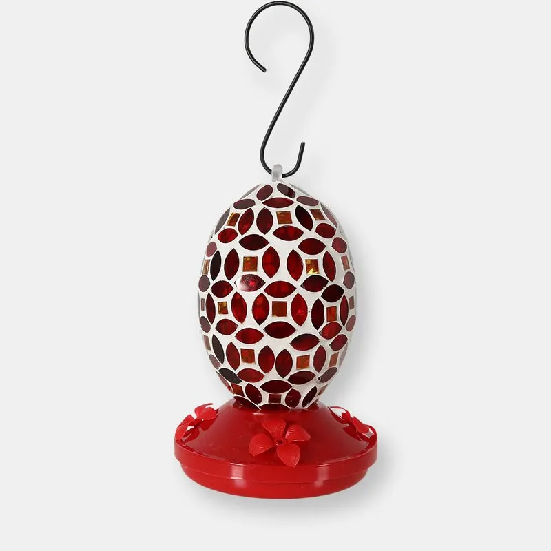 Sunnydaze Decor Hanging Hummingbird Feeder Outdoor Red Mosaic Glass Flower Design