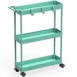 SimpleHouseware Kitchen Cart Storage 3-Tier Slim/Super Narrow Shelves with Handle, 26.5'' Height/5.5'' Width for Narrow Place, Turquoise