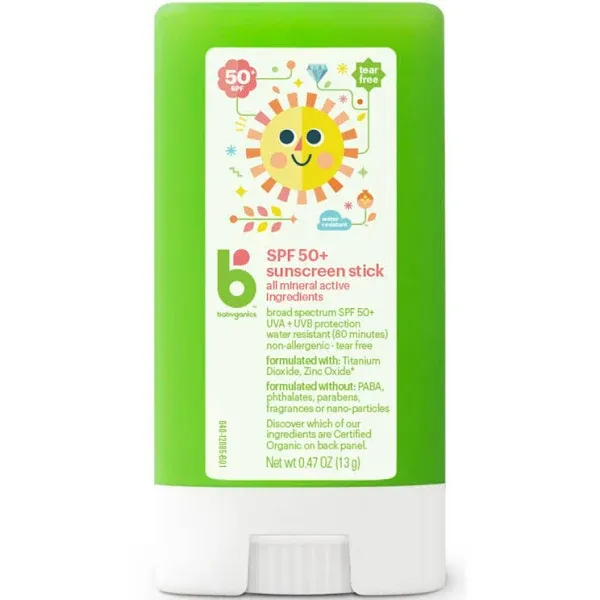 Babyganics Sunscreen Stick, SPF 50+ - 2 sticks, 0.47 oz