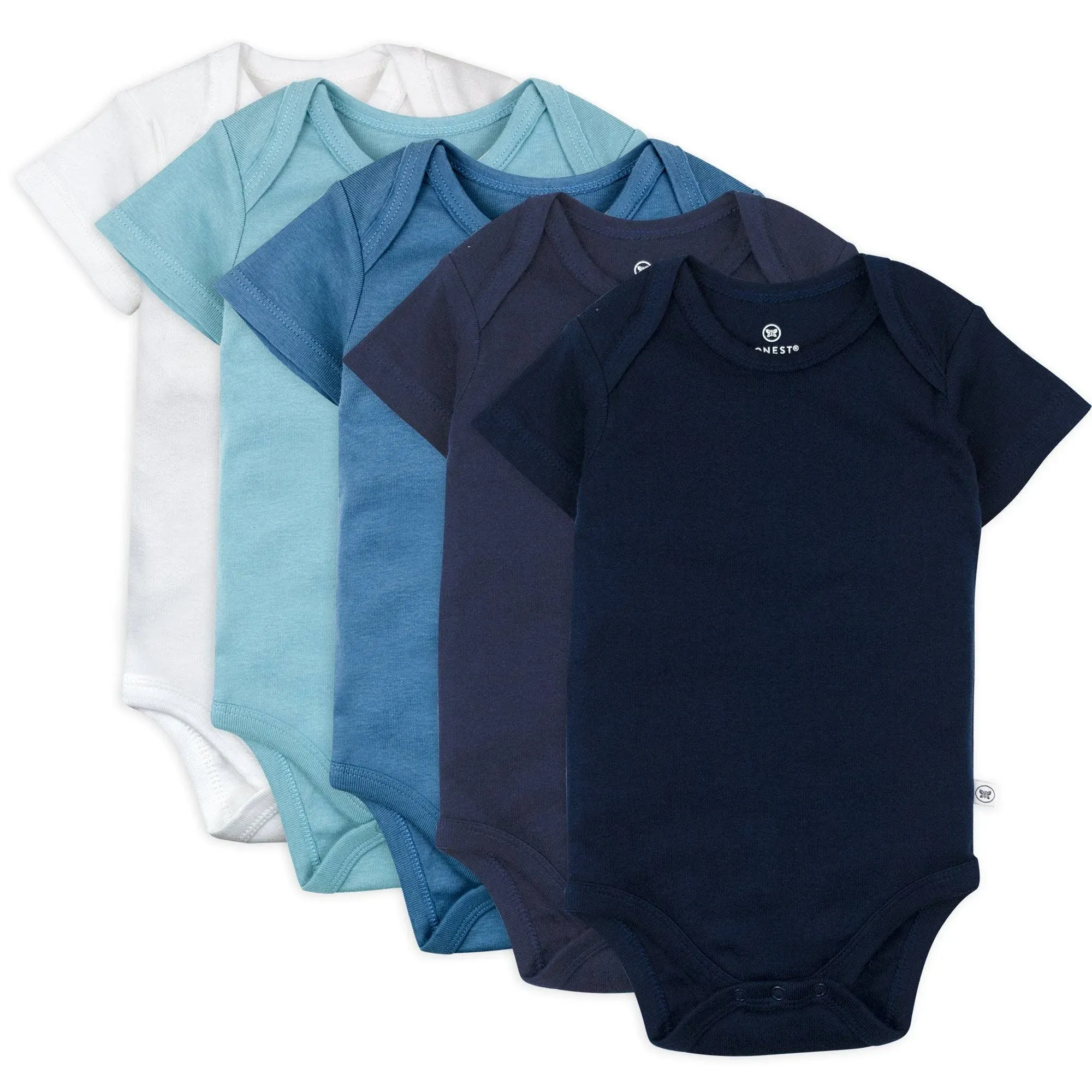 HonestBaby 5-Pack Organic Cotton Short Sleeve Bodysuits, Blue Ombre, Preemie