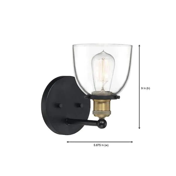 Bryson 5.88 in. 1-Light Vintage Bronze Mid-Century Modern Wall Sconce with Clear Glass Shade