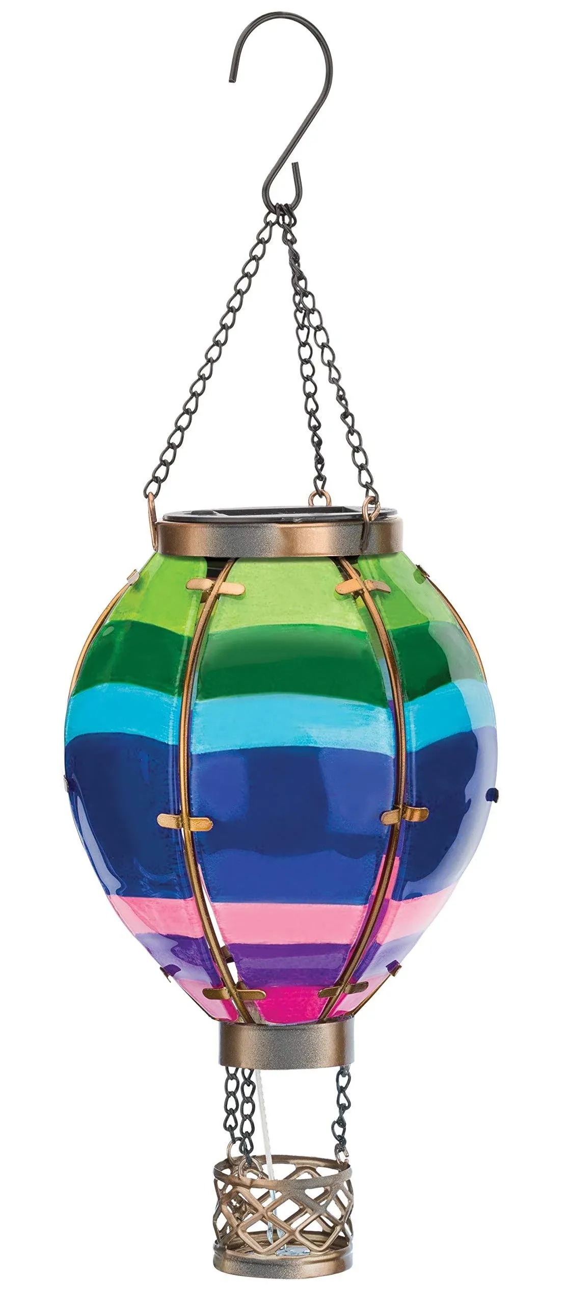 Regal Art & Gift Solar Hot Air Balloon Lantern – Hanging Solar-Powered LED Lights, Waterproof Portable Decorative Outdoor Lamp Made of Metal & Glass for Garden, Patios & Pathway – Stripe (Small)