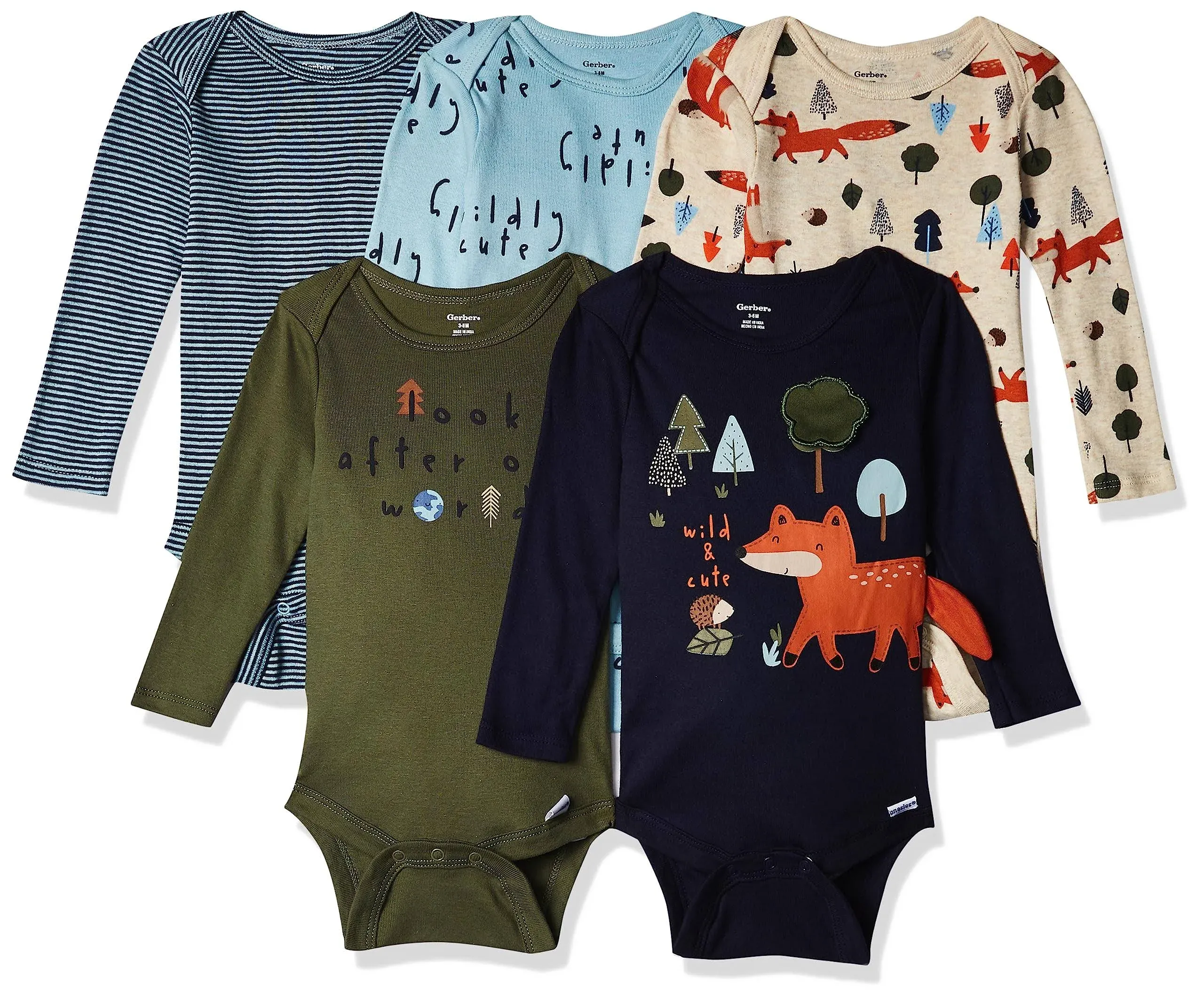 Gerber Baby Boys' 5-Pack Fox Long Sleeve Onesies Bodysuits