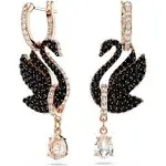 Swarovski Swan Drop Earrings, Swan, Black, Rose Gold-Tone Plated