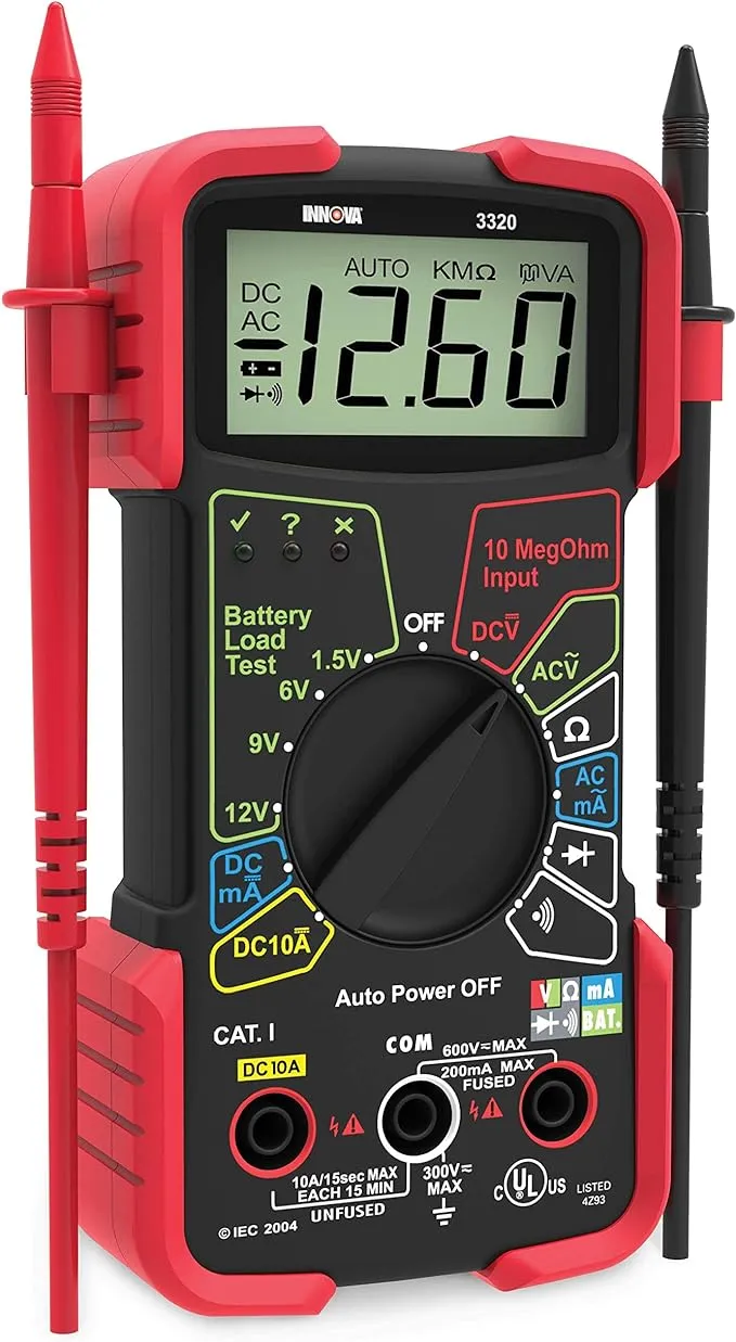 INNOVA 3320 Auto-Ranging Digital Multimeter, Red & Black