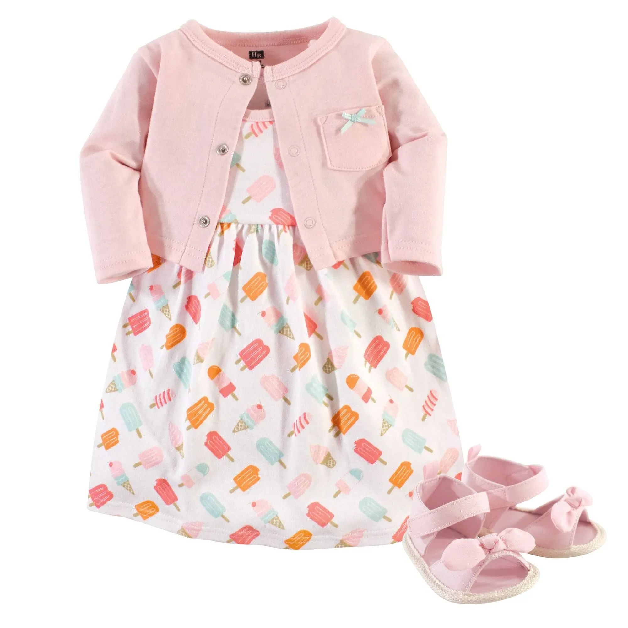 Hudson Baby baby-girls Cotton Dress, Cardigan and Shoe Set