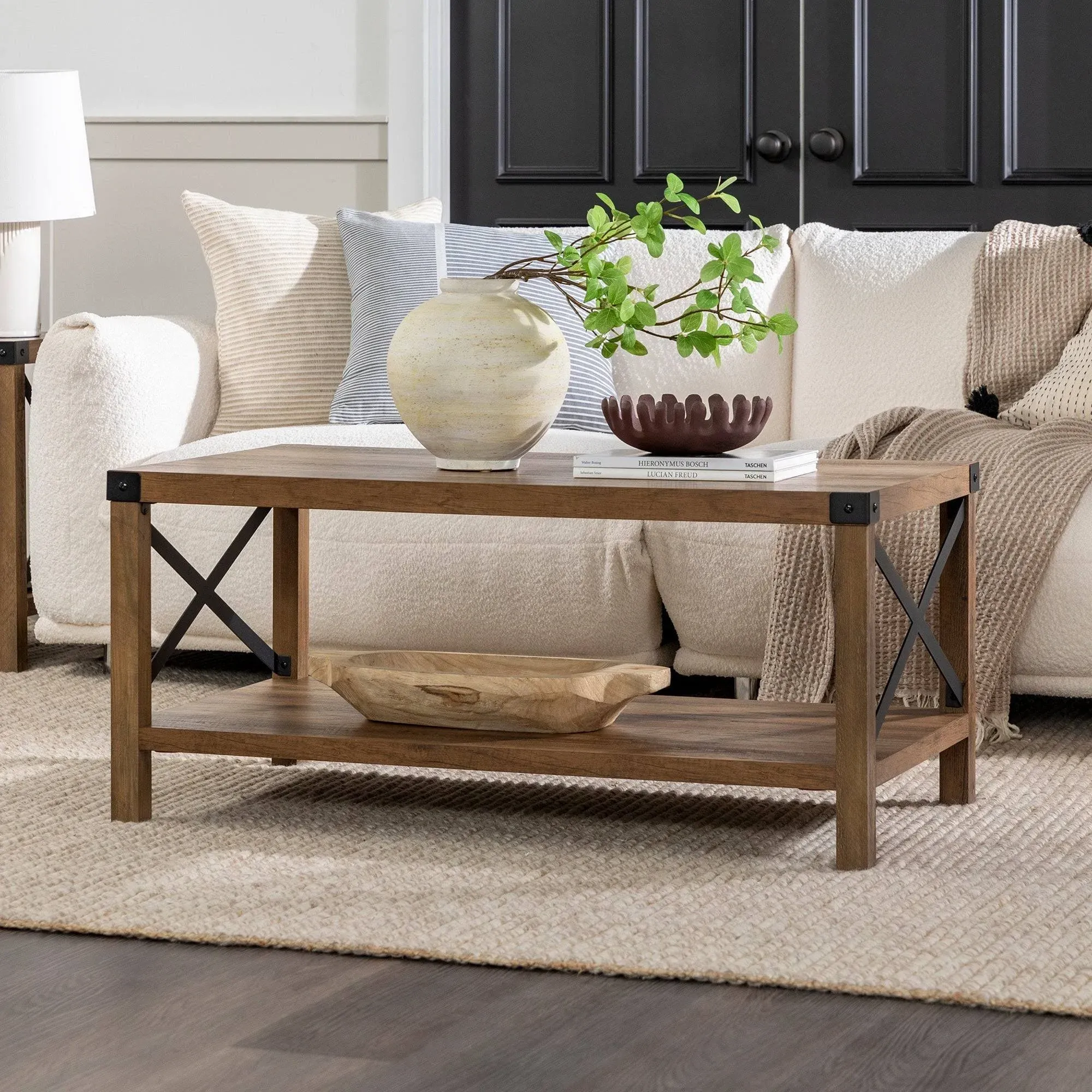 40" Metal x Coffee Table - White Oak/Bronze