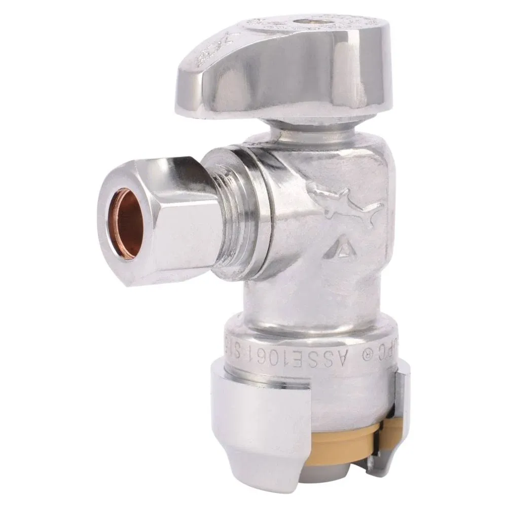 SharkBite 23036-0000LF Stop Valve, 1/2 x 3/8 in Connection, Compression, 200 psi Pressure, Brass Body Chrome