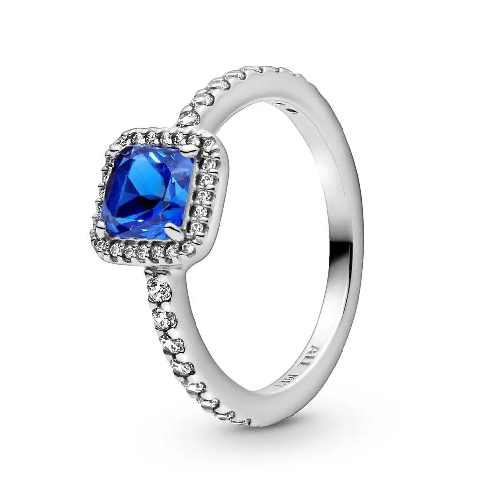 Pandora Blue Square Sparkle Halo Ring