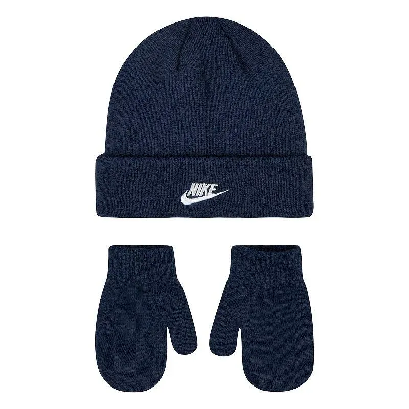 Nike Toddler Boys Size 2/4T Hat and Mittens 2 Piece Set Obsidian Black New