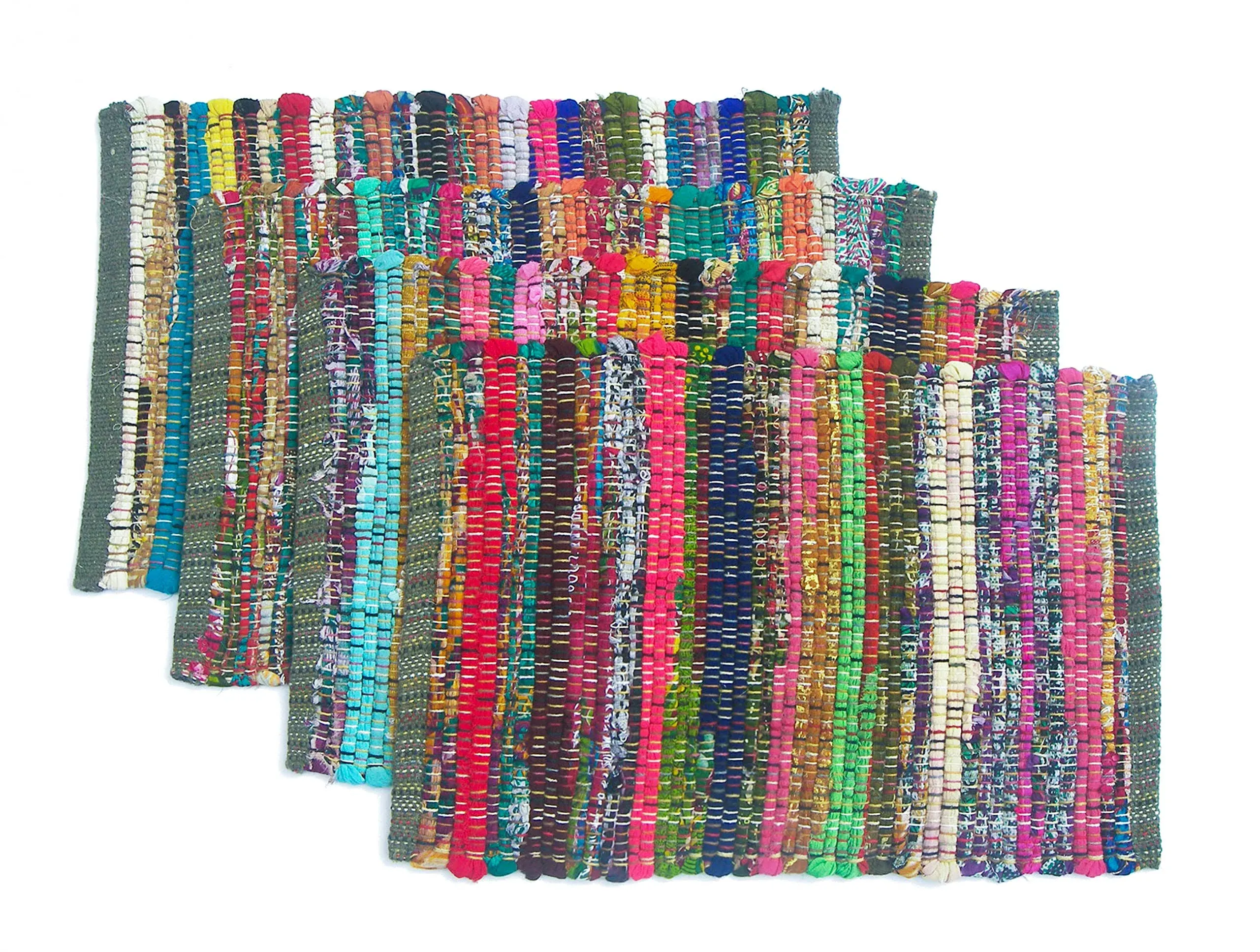 Recycle Cotton Cuttings Set of 4 Rainbow Chindi Placemats Multicolor