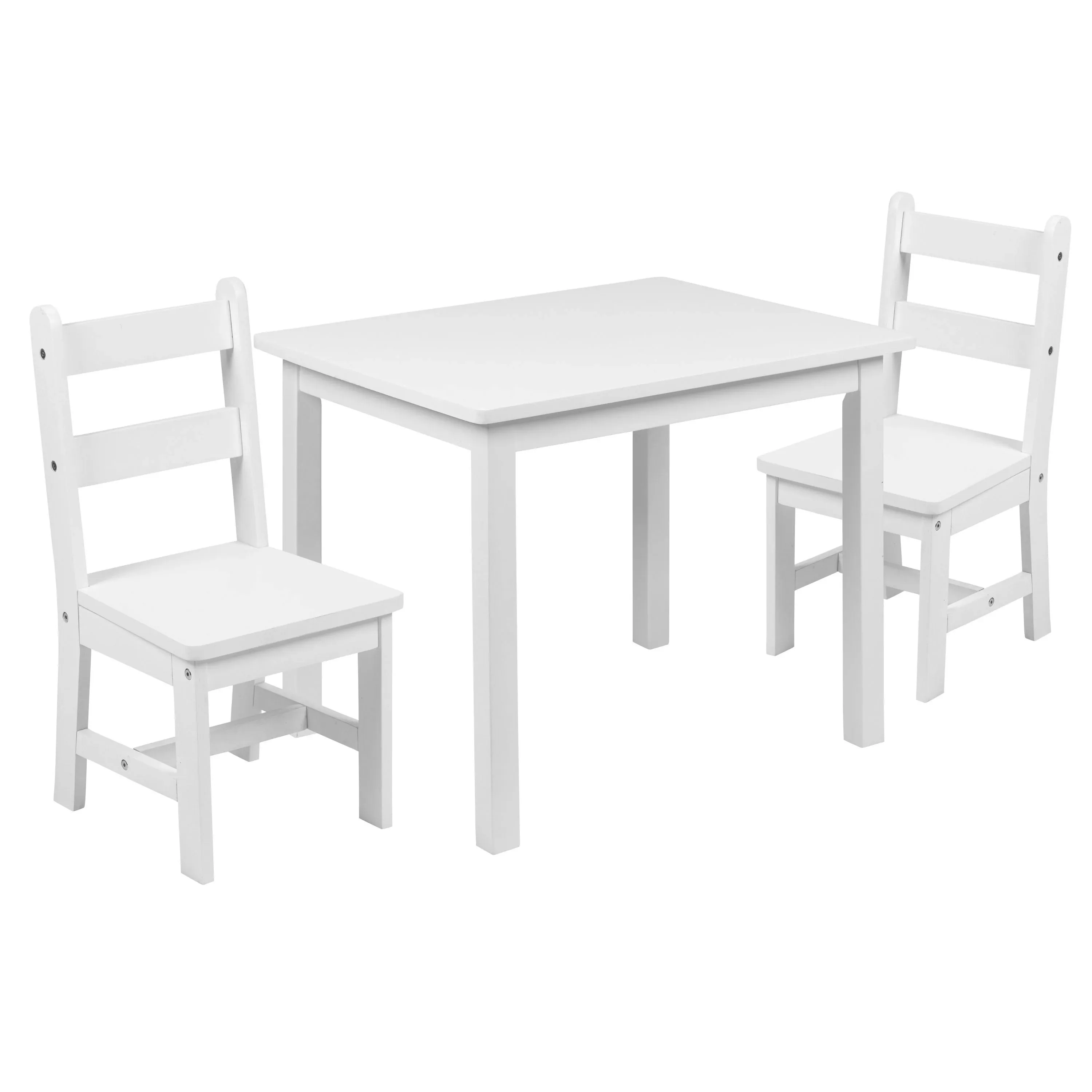 Flash Kids Solid Hardwood Table and Chair Set, 3 Piece Set, White