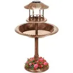 Best Choice Products Solar Outdoor Bird Bath Pedestal Fountain Garden Decoration w/ Fillable Planter Base - Bronze