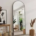 Arched Full Length Mirror, 64" x 21" Arch Floor Mirror with Stand, Full Length Mirror Wall Mirror Hanging - Black