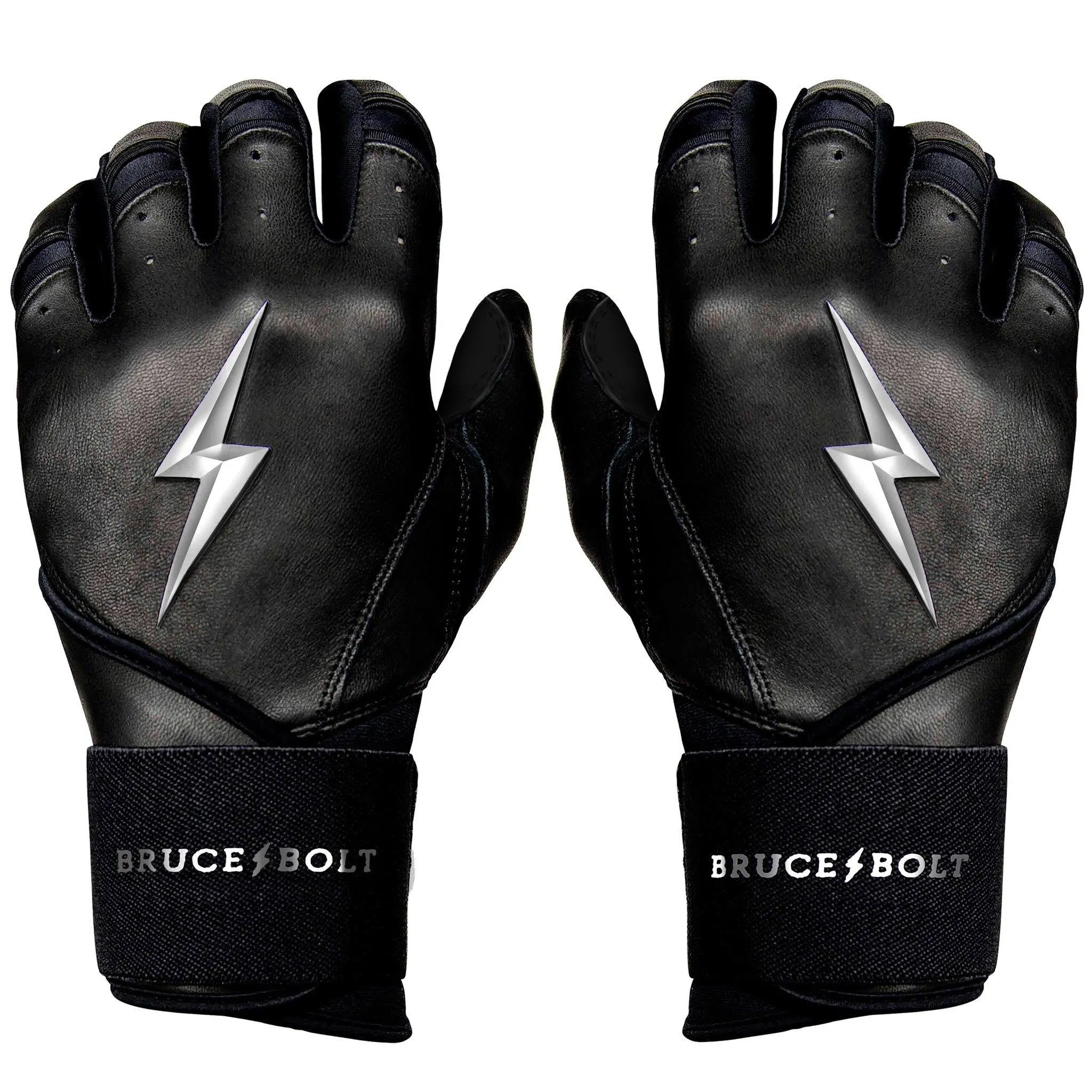 Bruce Bolt Premium Pro Chrome Series Long Cuff Batting Gloves | Black