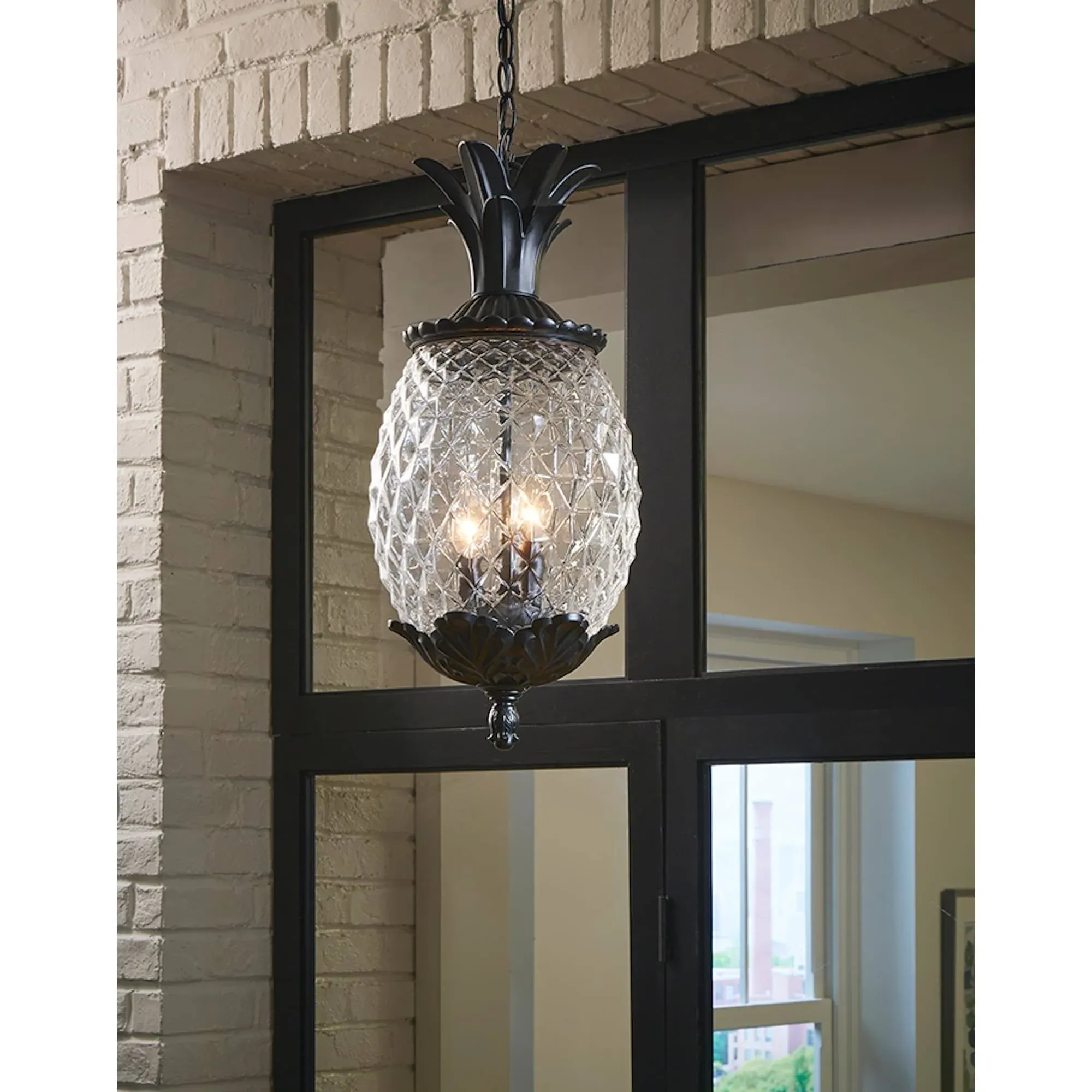 Acclaim Lighting 7516BK Lanai 3 Light 10 inch Hanging Lantern in Matte Black with Clear Pineapple Cut Glass