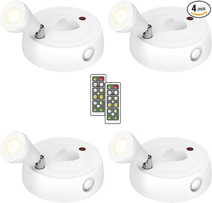 Olafus Spot Lights Indoor 4 Pack, Wireless Spotlight Battery Operated, Dimmable LED Accent Light with Remote, 4000K Neutral White Small Uplights Battery Mini Spotlights for Display Painting Closet