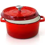 NutriChef Enameled Cast Iron Dutch Oven-5-Quart Kitchen Round Dutch Oven Stovetop Casserole Cookware, Porcelain Enamel Coated Cast-Iron Baking Pots w/ Self Basting Lid-NCCIEC45(Red),Medium