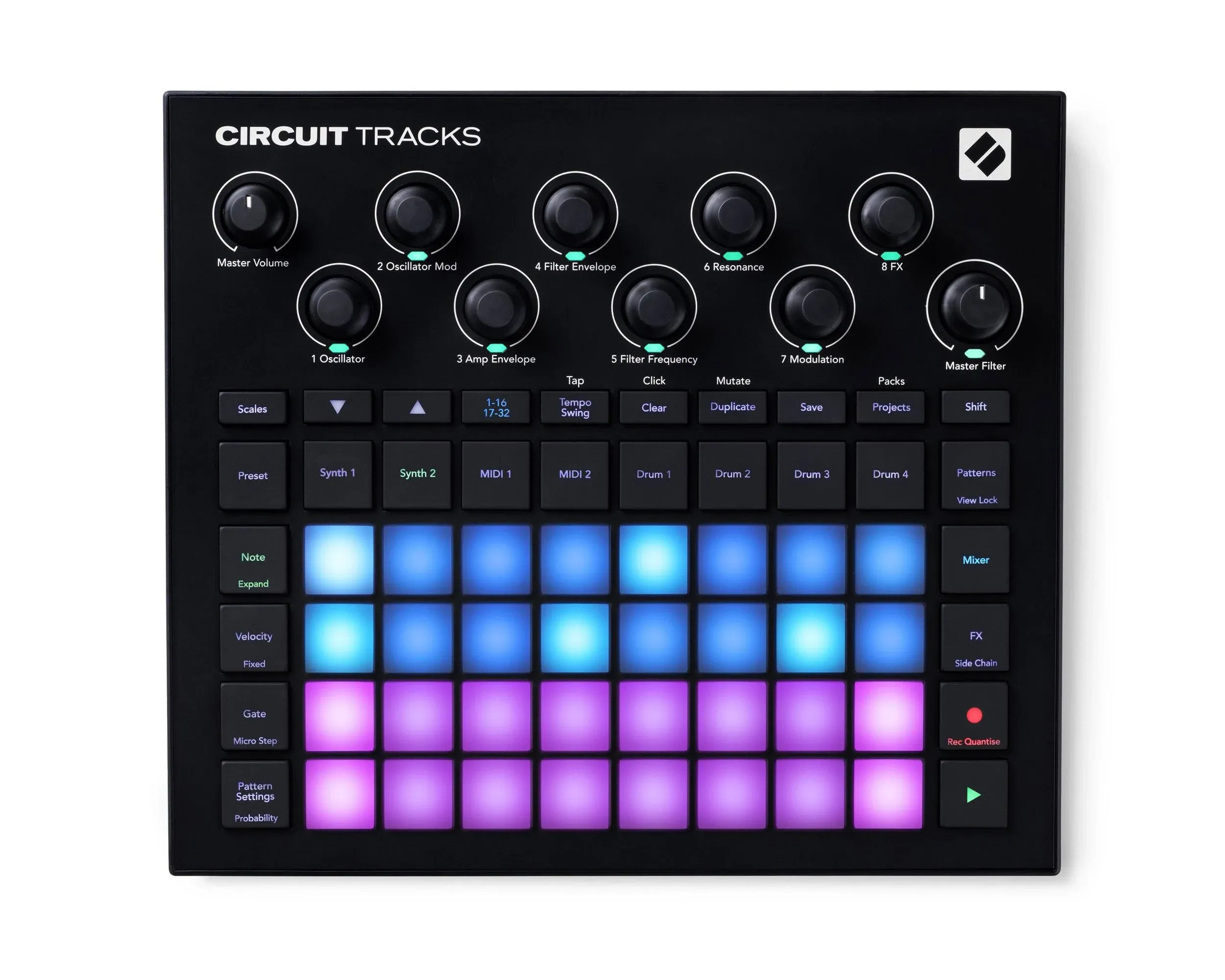 Novation Circuit Tracks Groovebox sequencer with synth tracks, MIDI tracks and drum tracks for electronic music making