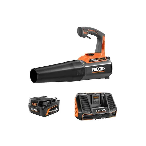 Ridgid 18V Cordless 105 MPH Jobsite Handheld Blower Kit with 4.0 Ah Max Output Battery and Charger