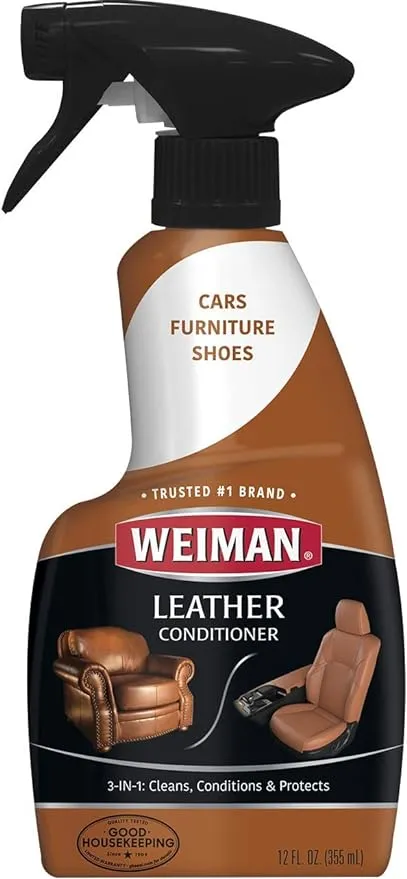 Weiman Leather Cleaner and Conditioner for Furniture - Cleans Conditions and Restores Leather Surfaces - UV Protectants Help Prevent Cracking or Fading of Leather Car Seats, Shoes, Purses