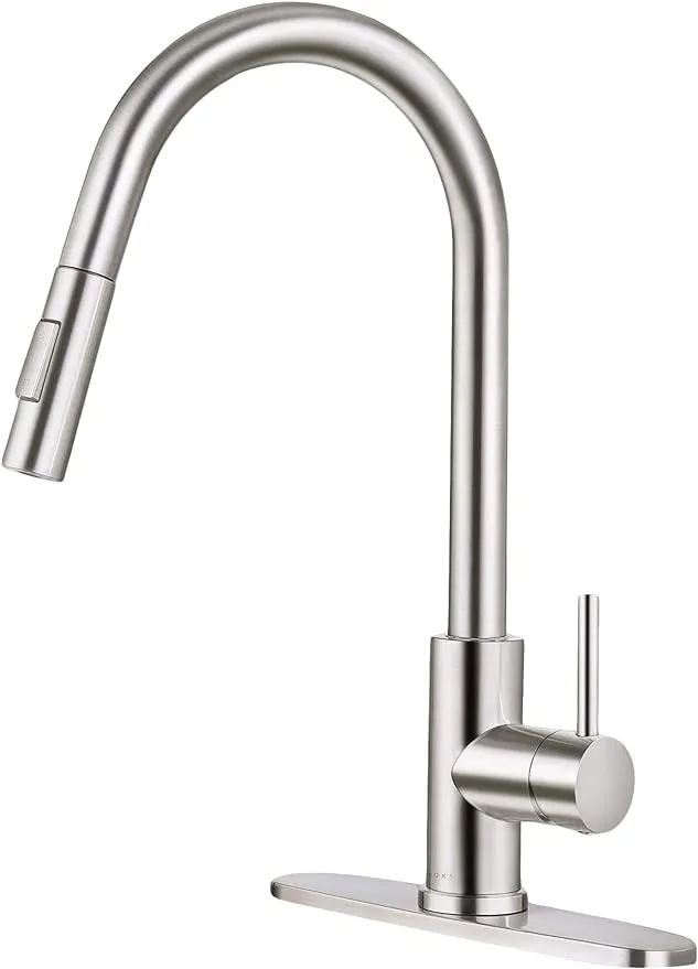 Soka Commercial Kitchen Faucet with Pull Down Sprayer RV Touch Faucet for Kitchen Sink Singel Handle Travel Trailer Brushed Nickel Kitchen Faucet SK5003NY