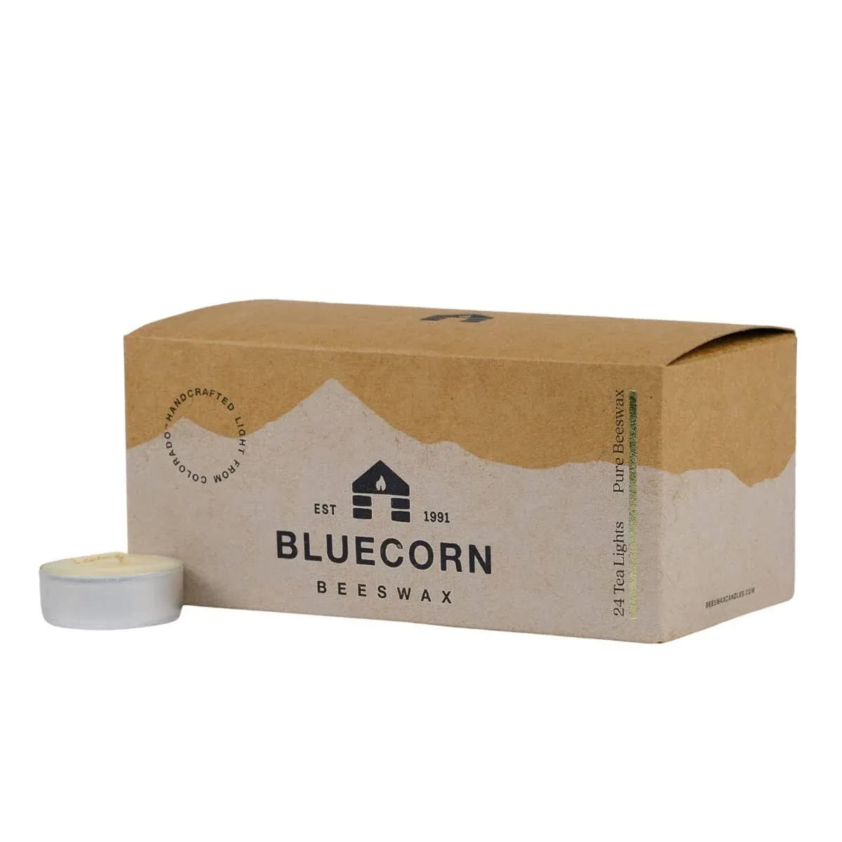 Bluecorn Beeswax 100% Pure Beeswax Tealight Candles in Metal Cups | Ivory White Tea Lights Candles | Long Burn (4 Hrs) | Soy, Paraffin, & Fragrance Free, Bulk 24-Pack | Handmade in Colorado