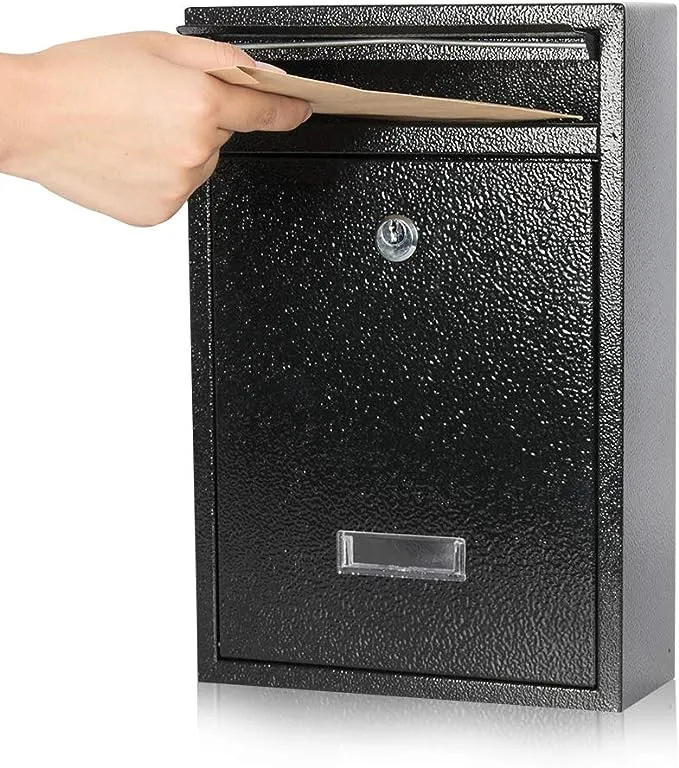 KYODOLED Key Lock Mail Boxes Outdoor,Locking Wall Mount Mailbox,Security Key Drop Box,12.4Hx 8.54Lx 3.35W Inches,Black Large