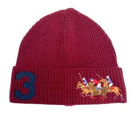 Polo Ralph Lauren Triple Pony #3 Polo Players Beanie Ski Hat Sz OS NWT $58