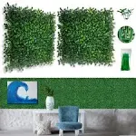 Bybeton Artificial Green Wall Panel,10&#034;x 10&#034;24Pcs Boxwood Faux Grass Wall Panels