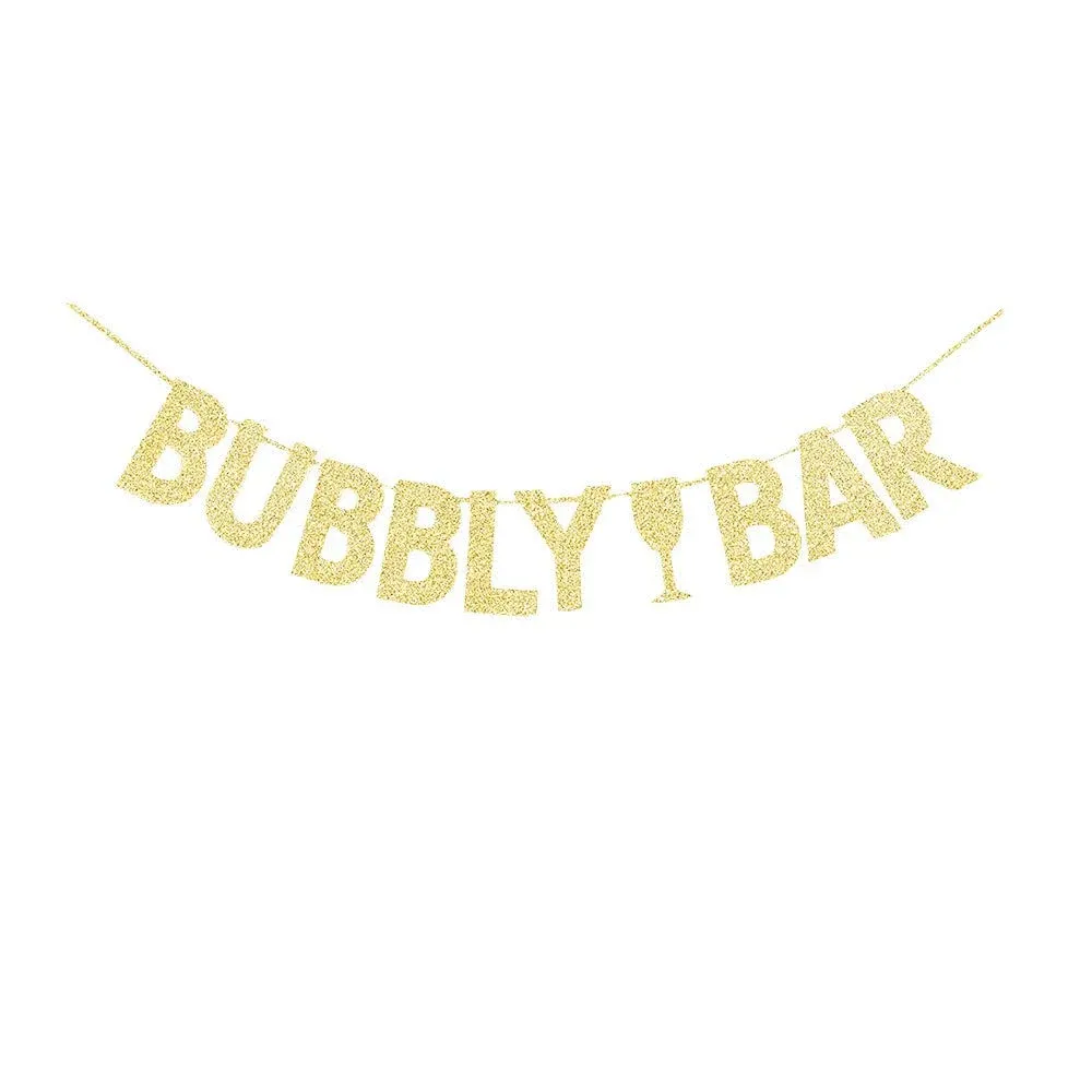 Gold Gliter Bubbly Bar Sign Champagne Drinks Party Banner/Bridal Shower Bache...