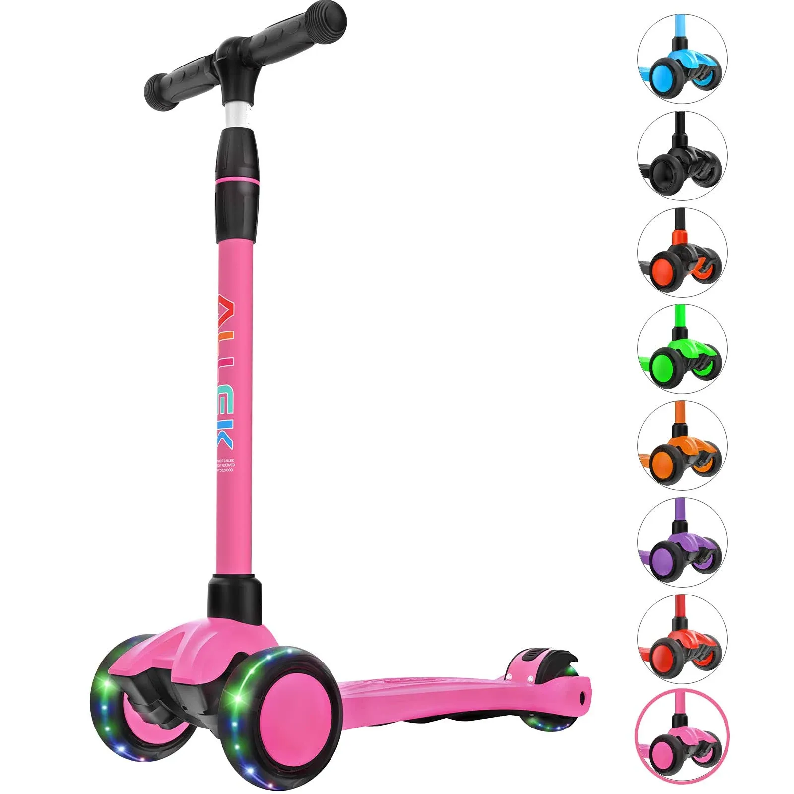 Allek Kick Scooter B02, Lean 'N Glide Scooter with Extra Wide PU Light-Up Wheels and 4 Adjustable Heights for Children From, Aqua