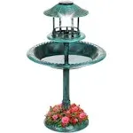 Best Choice Products Solar Outdoor Bird Bath Pedestal Fountain Garden Decoration w/ Fillable Planter Base - Stone