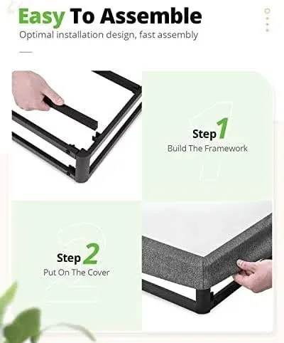 TATAGO 4 Inch Box Spring Queen, Metal Mattress Foundation, Queen Box Spring Only, Low Profile Box Spring Queen Size with Cover, Heavy Duty Bed Base, Easy Assembly, Non-Slip, No Noise