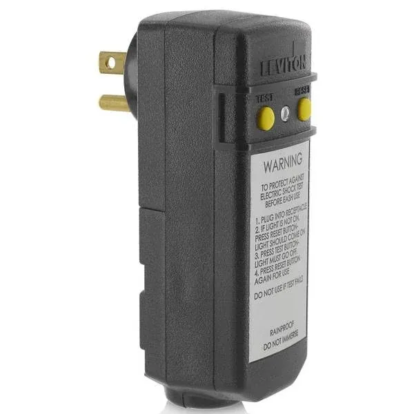 Leviton GSRA1 15A Grounded Self-Test Right-Angle GFCI Plug Black