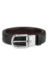 Men's Shiny Palladium-coated Reversible Leather Belt In Black