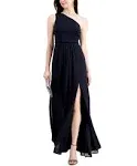 Adrianna Papell One-Shoulder Chiffon Gown - Midnight - Size 18