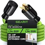 GearIT 30-Amp Generator Extension Cord (25 Feet) 4-Prong 120/250-Volt 7500W, NEMA L14-30P/L L14-30R, 10 Gauge SJTW Locking Power