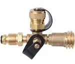 Flame King 4 Port Brass Tee Propane Adapter Pol Inlet, 1/4 Inverted Female Flare Inlet, QCC Outlet, CGA600 Outlet (RV-COMBO1)