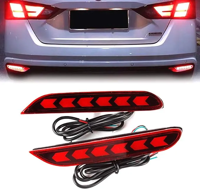 PGONE Red LED Rear Bumper Reflectors Fog Brake Tail Light Lamps Accessories Kit for Nissan Altima Sedan,Rogue,Rogue Sport,Infiniti Q50 Q70 Etc