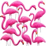 Joyin 10 Pack Small Yard Flamingos Ornament Stakes, Mini Pink Flamingo Yard Decorations, Mini Lawn Plastic Flamingo Statue with Rubber Coating Metal