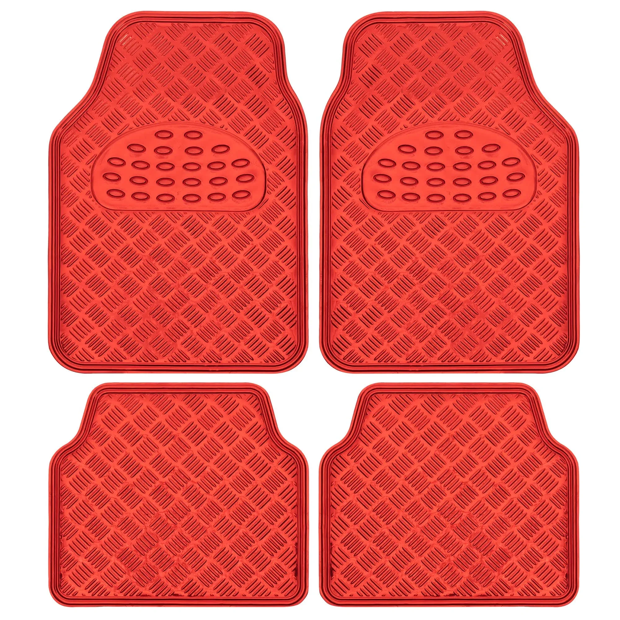 Bdk Universal Fit 4-Piece Metallic Design Car Floor Mat - Red