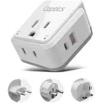 European Plug Travel Adapter Set, Ceptics, Safe Dual USB & USB-C - 2 USA Socket - Compact & Powerful - Use in Germany, France, Italy, UK - Includes