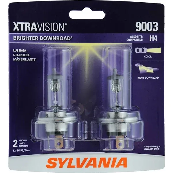 SYLVANIA - 9003 XtraVision - High Performance Halogen Headlight Low Beam and Fog Replacement Bulb (Contains 2 Bulbs)