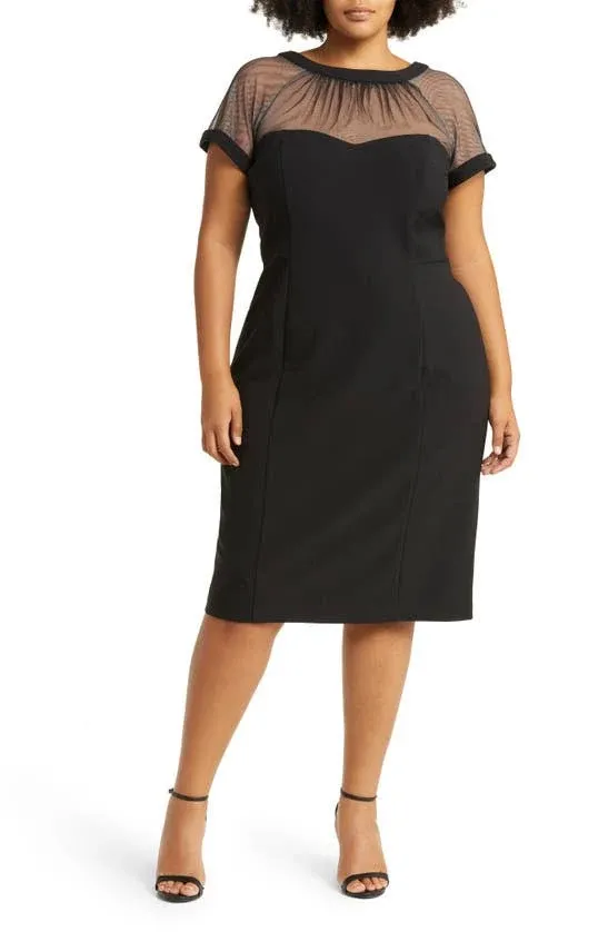 Illusion Yoke Crepe Cocktail Dress