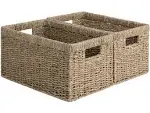 StorageWorks Baskets for Organizing, Wicker Baskets with Built-in Handles, Storage Basket, Seagrass Baskets for Shelves (Medium 2-Pack, Natural Water Hyacinth)